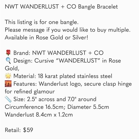 NWT WANDERLUST + CO, “Wanderlust” SILVER Bangle Bracelet - Picture 7 of 8